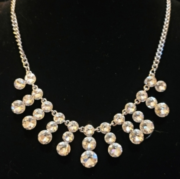 Vintage Elegant White Crystal Sunburst Silver Collar Necklace - Picture 15 of 16